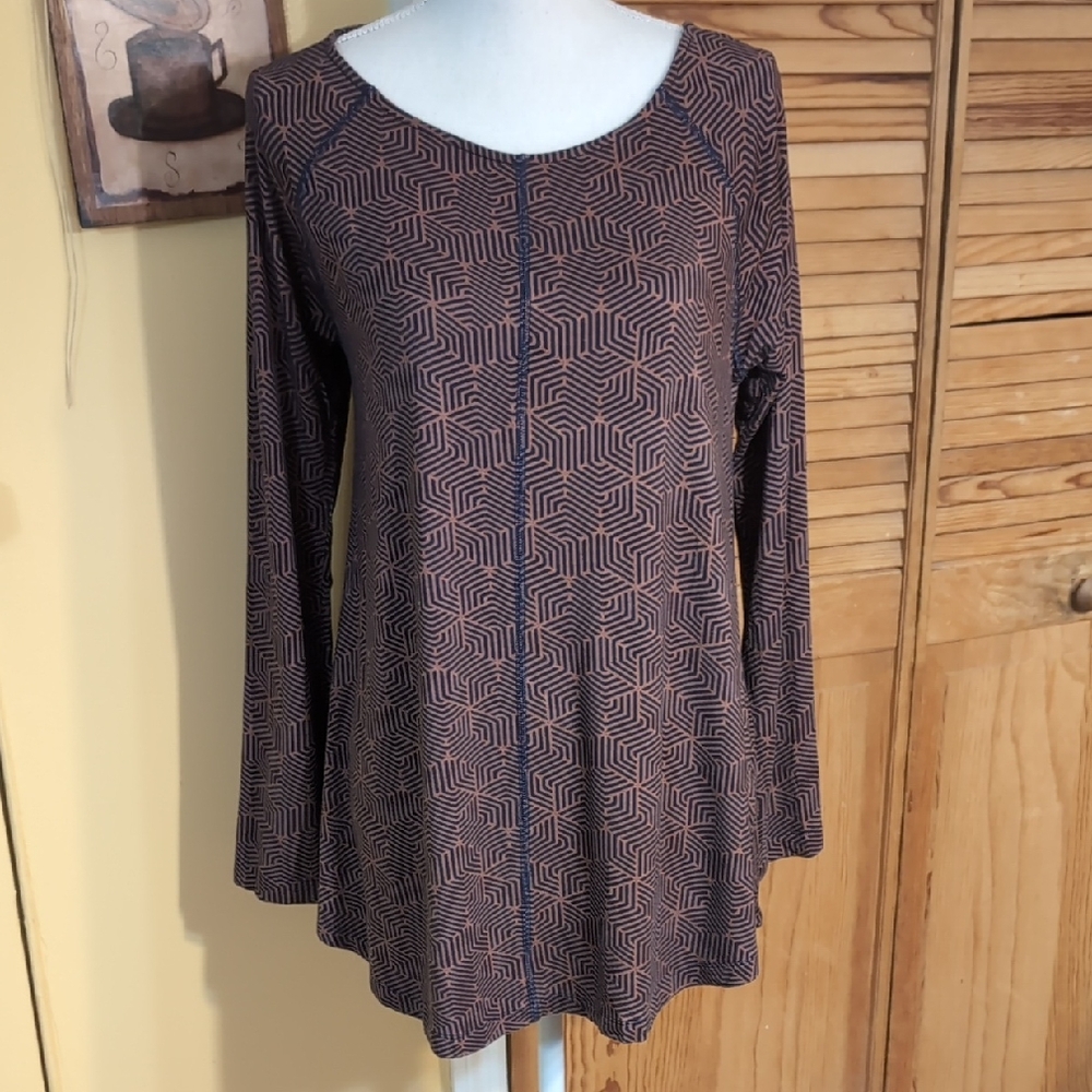 SOFT SURROUNDINGS Geometric Patterned Brown & Blue Tunic Top S